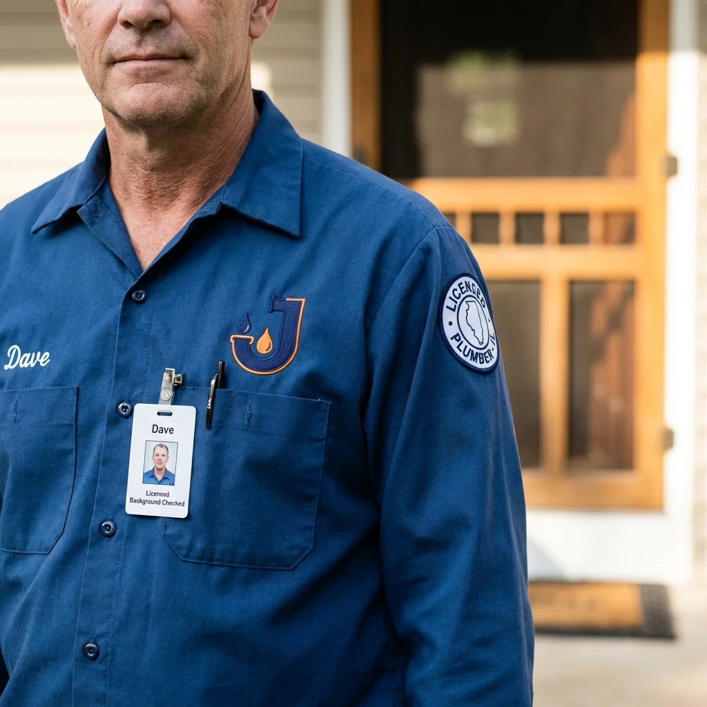 Licensed plumber showing ID badge in Stockville, NE