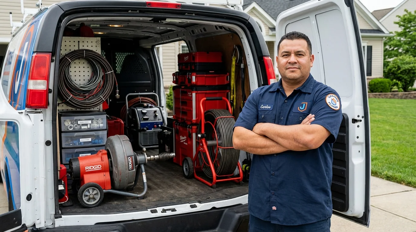 Professional drain cleaning equipment and Johns Plumbing LLC plumber in Stockville