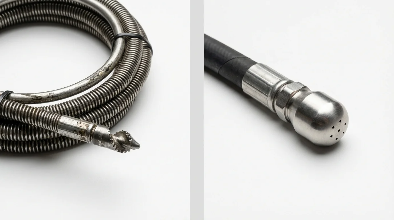 Drain snake cable and hydro jetting nozzle used for drain cleaning in Stockville, NE