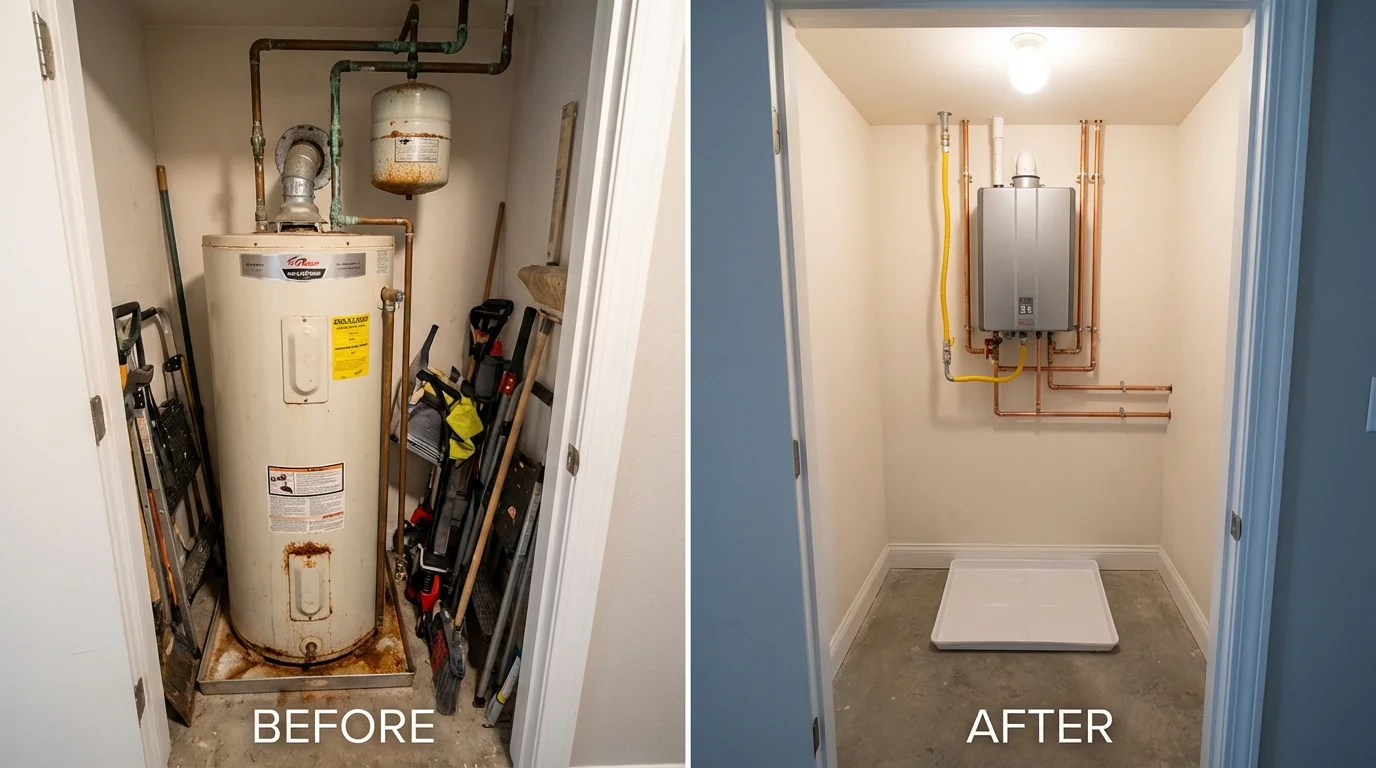 Tank water heater versus wall-mounted tankless unit comparison for Stockville, NE homeowners