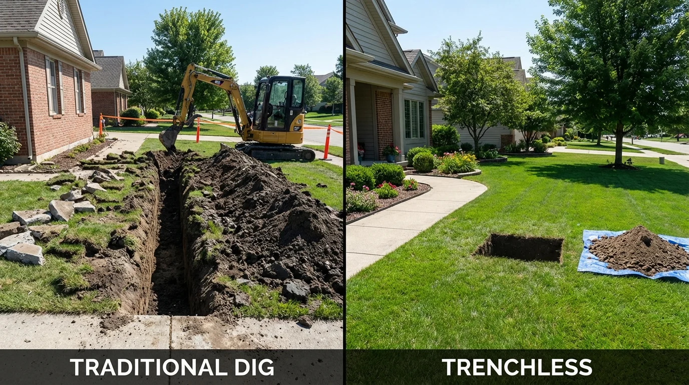 Trenchless sewer repair with minimal yard damage versus traditional excavation in Stockville, NE